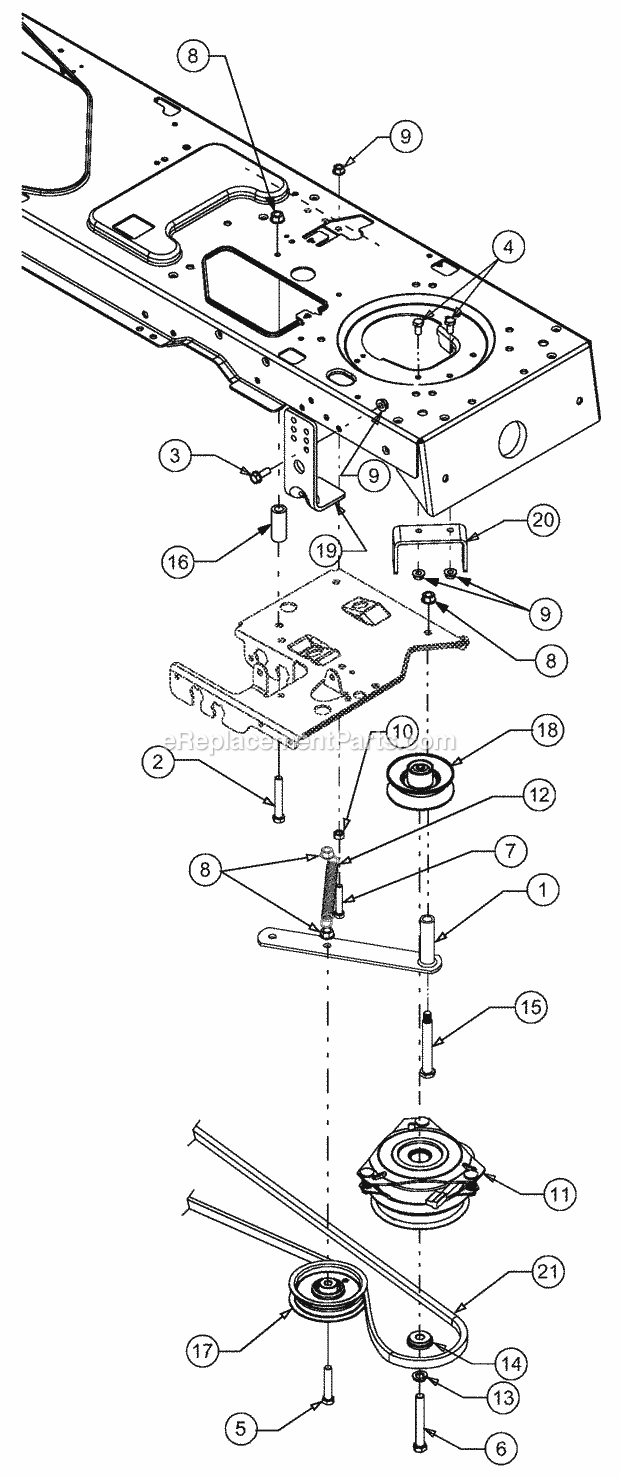 Power Take-Off (Pto) System Diagram and Parts List for 1529 13A-261H100 Cub Cadet Lawn Tractor